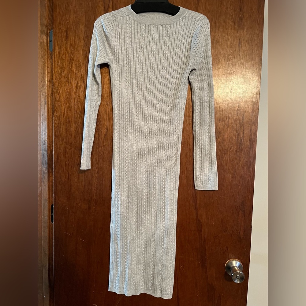 Pink Rose Light Gray Long Sleeve Dress